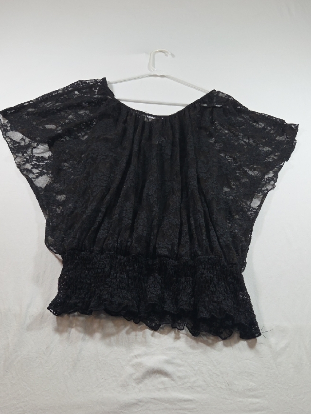 Black Lace Wide Open Sleeve Top  Blouse Boho Festival Elastic Hem Flowy Tank 3X - Picture 2 of 10